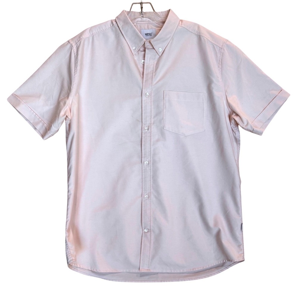 WEZC Mens Short Sleeve Button Down Light Pink‎ Casual Dress Shirt